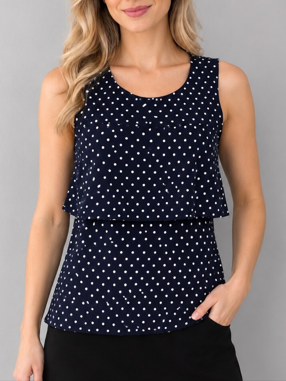J. CREW Sleeveless Navy Polka Dot Layered Tank Top